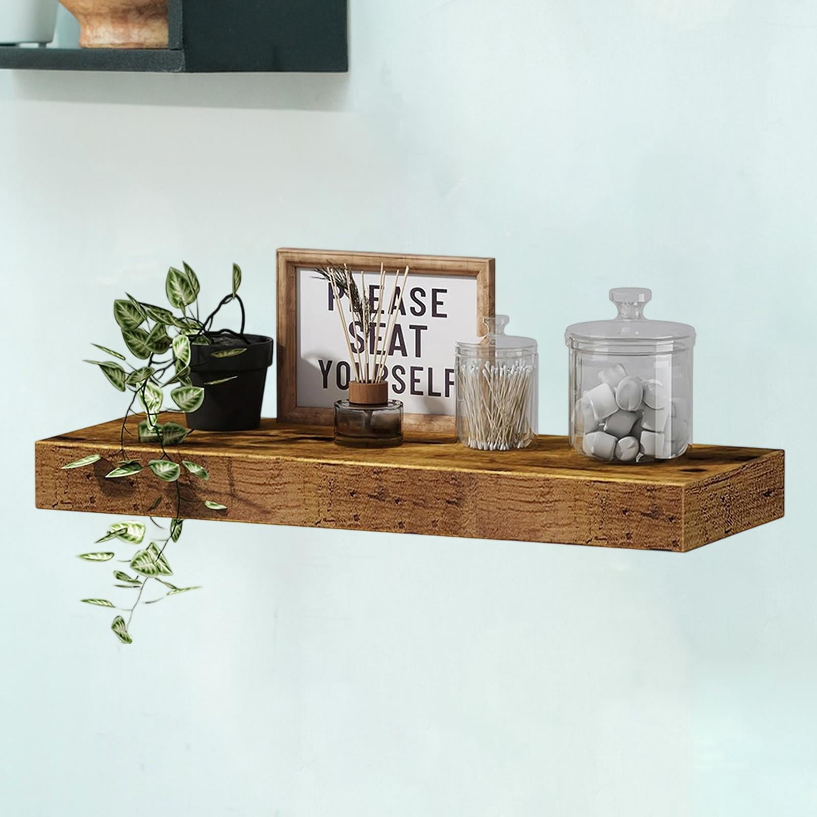 CarpNettore Float Shelf Rustic Hanging Minimalist Wood Wall Shelf with Invisible Bracket for Brown