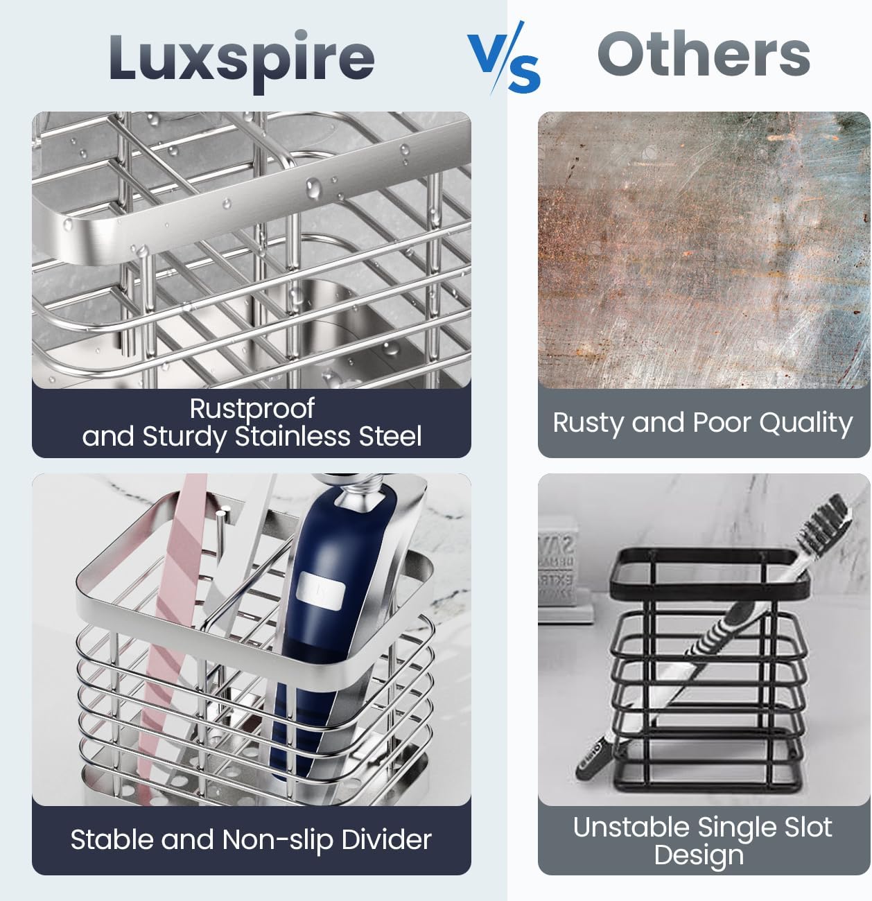 Luxspire Stainless Steel Wall Mounted Toothbrush Holder, 2-Slot, Silver photo 7