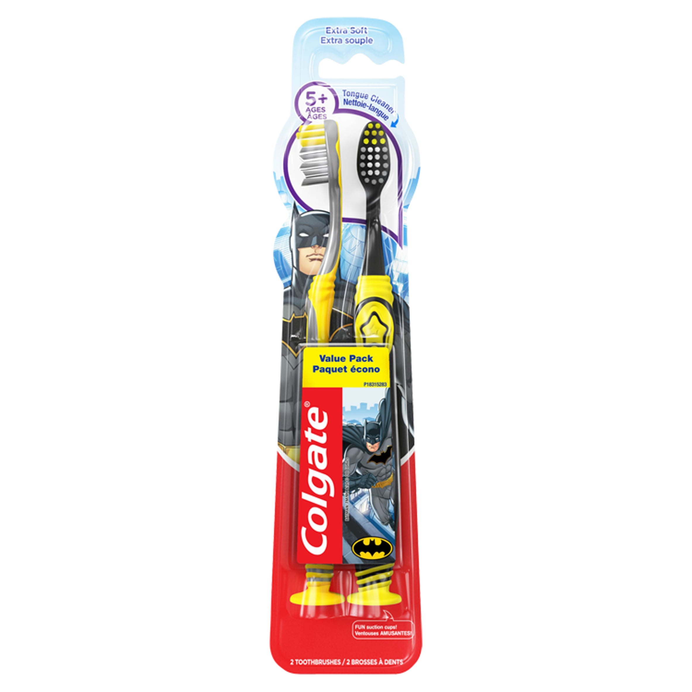 Colgate Kids Extra Soft Toothbrush with Suction Cup, Twin Pack - Batman