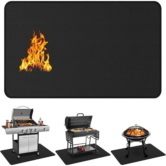 60 x 40 inch Under Grill Mats for Outdoor Grill, Double-Sided Fireproof Deck and Patio Protector Mat, Waterproof Oil-Proof BBQ Floor Pad Indoor Fire Pit Fireplace Mat