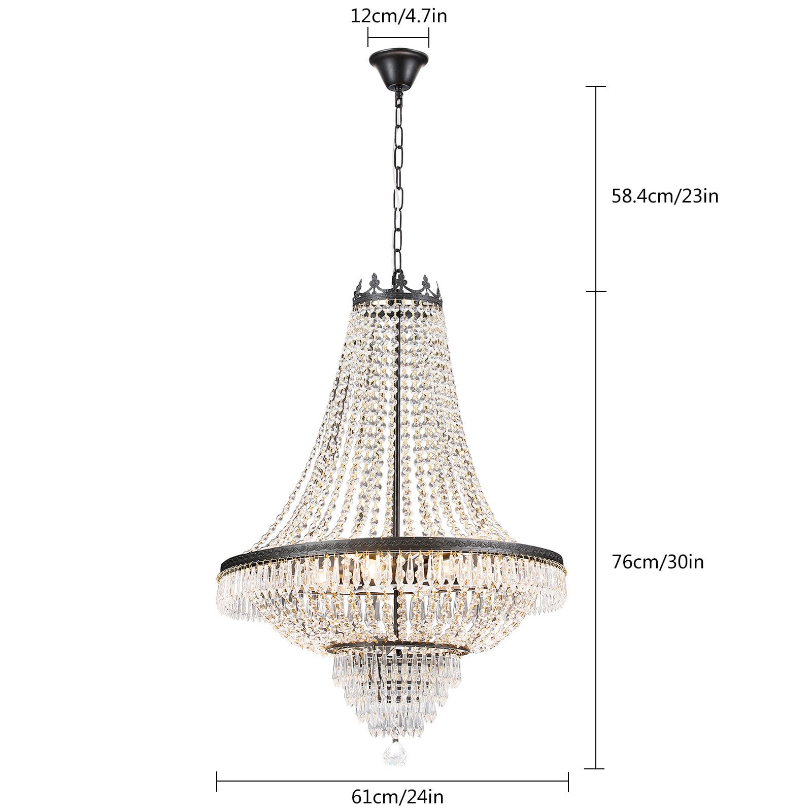 Luxury Crystal Chandelier with Adjustable Hanging Chain – 9-Light E12 Fixture for Living Room, Bedroom, Dining, and More – Modern Design, Clear Crystal Pendants, 161-323 sq ft Illumination
