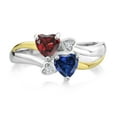 thumbnail image 2 of Red Garnet Blue Created Sapphire and Lab Grown Diamond Ring for Women | 925 Silver and 10K Yellow Gold | 1.12 Ct | Heart Shape 5MM | Wedding Engagement Anniversary Promise Ring | Size 8, 2 of 5