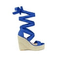 thumbnail image 3 of BLISSFUL STEP Women's Shoes Faux Suede Platform Wedge Heel Lace Up Open Toe Sandals  Royal Blue 10, 3 of 8