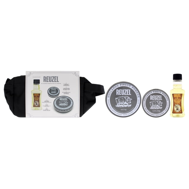 Juego de bolsas de viaje Extreme Holiday de Reuzel para Hombre: 3 piezas de Extreme Pomade Pig de 4 oz, Extreme Pomade Piglet de 1,3 oz y champú diario de 3,4 oz
