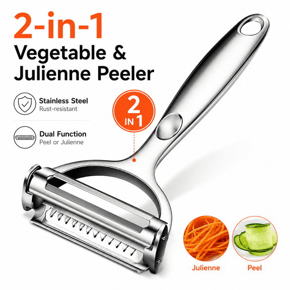 Multifunction 2-in-1 Vegetable & Julienne Peeler for Kitchen – Peels a Wide Variety of Fruits and Vegetables