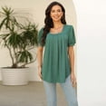 thumbnail image 4 of Lovskoo 2024 Womens T Shirts Pleated Dressy Casual Short Sleeve Scoop Neck Summer Tunic Tops T-Shirts for Work Green M, 4 of 6