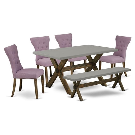East West Furniture X-Style 6-piece Wood Dining Set in Jacobean Brown