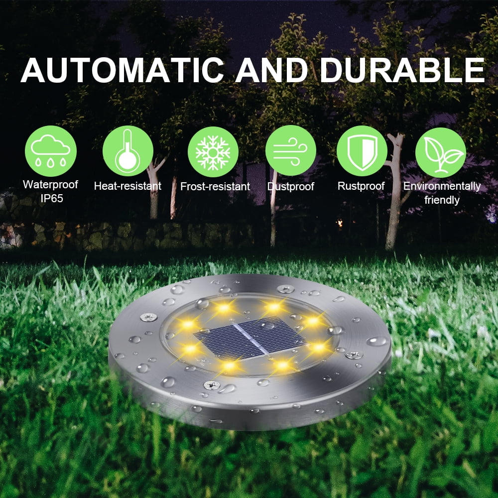 Toodour 12 Pack Solar Ground Lights Outdoor, 8 LED Waterproof Solar Powered in-Ground Disk Lights for Garden Patio Yard Lawn Driveway Pathway, Warm White