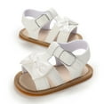 thumbnail image 3 of LIIPEE Baby Sandals Spring Summer Children Toddler Solid Color Sandals Boys Girls Flat Bottom Soft Sole Shoes Light Buckle Open Toe Comfortable Breathable Cute Bow Walking Shoes,White,12/2, 3 of 9