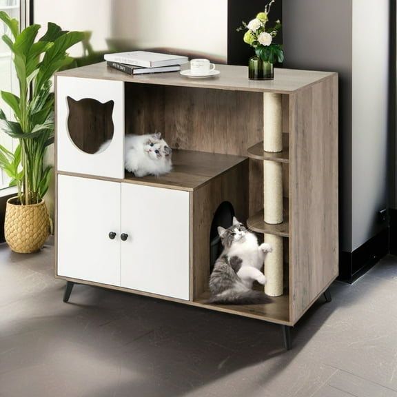 Demi Bonn 40" Cat Litter Box Enclosure with 3 Sisal Scratching Posts, Hidden Litter Box Furniture for Indoor Cats, Brown