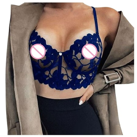 

BIZIZA Bras for Women Lace Push Up Underwear Seamless Sexy Everyday Blue XXL