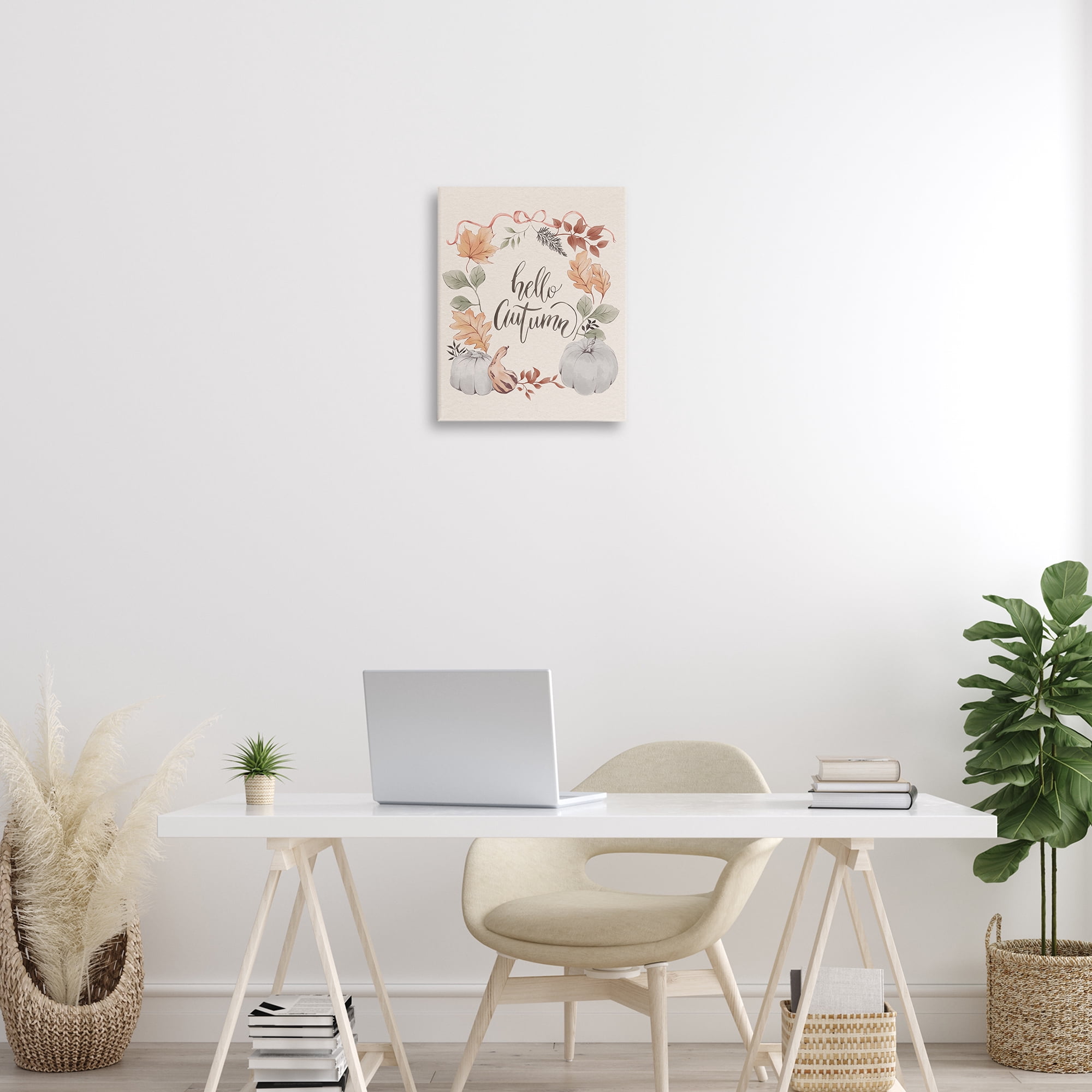 Stupell Industries Hello Autumn with Garland Animals Painting Wrapped Canvas Art Print Wall Art, 16 x 20