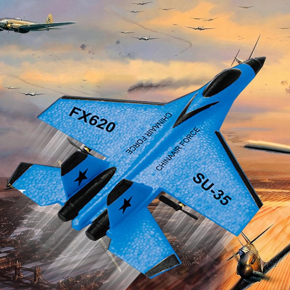 Roofworld RC Plane SU-35 Remote Control FX620 Glider 2.4GHz 3-Axis Gyro Airplane Toy Gift(blue)