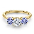 thumbnail image 3 of Gem Stone King 18K Yellow Gold Plated Silver White Moissanite and Blue Tanzanite Engagement Ring for Women | 1.72 Cttw | Round 6MM | Gemstone Birthstone | Size 7, 3 of 7