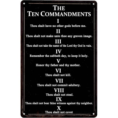 The Ten Commandments Metal Tin Sign Bible Verse Wall Art Motivational Vintage Signs Metal Plaque for Home Garage Office Bar Cafe Pub Man Cave Gifts 12 x 8 Inch