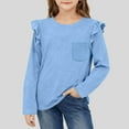 thumbnail image 1 of Camiseta de manga larga con encaje de color liso para niña, camisa básica informal de manga larga para niña, jersey de cuello redondo con bolsillo para niña, top de poliéster para niña, 1 of 6