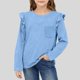 thumbnail image 1 of Camiseta de manga larga con encaje de color liso para niña, camisa básica informal de manga larga para niña, jersey de cuello redondo con bolsillo para niña, top de poliéster para niña, 1 of 6