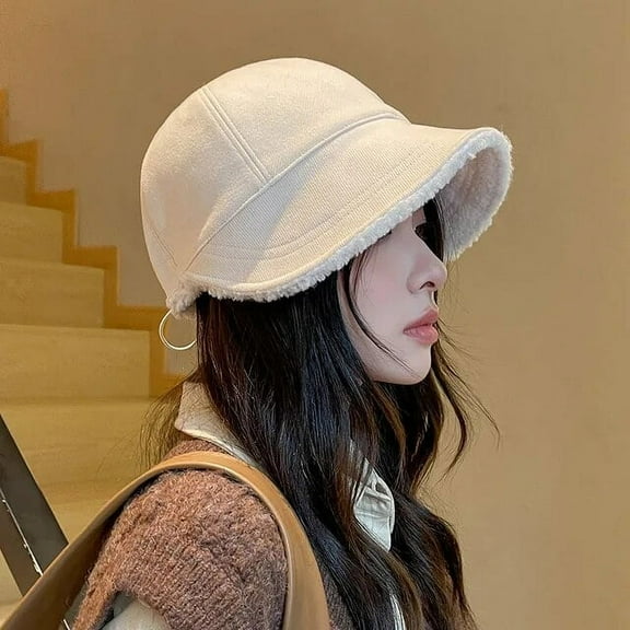SikaFu Winter Warm Velvet Lined Bonnet Hats Fashion Outdoor Adjustable Fordable Hat Solid Color Female Lady Bucket Cap Gorras