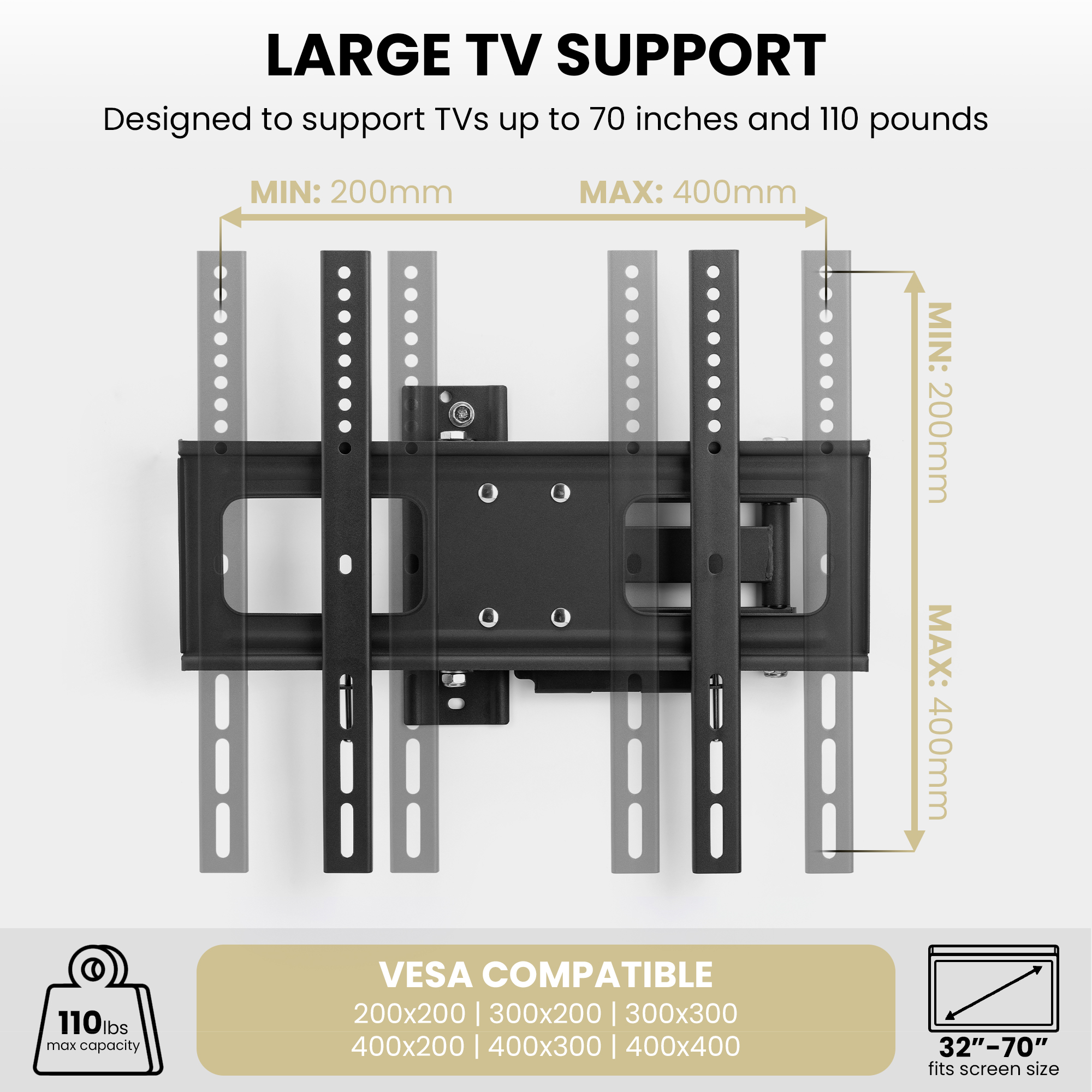 ZeboZap Vinyl Siding, Stucco, Brick, Outdoor TV mount 70" TV | Full Motion