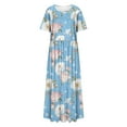 thumbnail image 3 of Viikei Womens Summer Dresses,Elegant Short Sleeve Dress for Women,Women's Plus Printed Casual Short Sleeve Round Neck Pleated Pocket and Ankle Dress Sky Blue XXXXL, 3 of 6