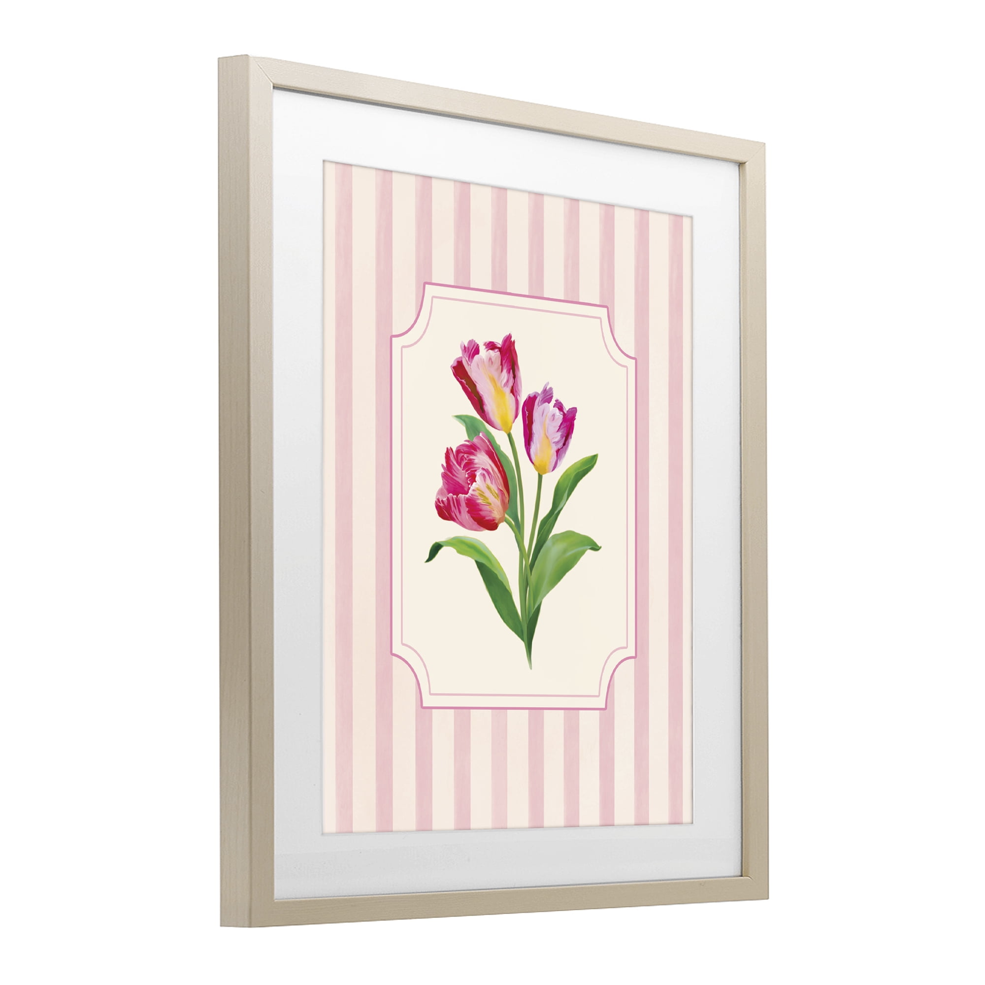 Stupell Industries Magenta Tulips over Stripes Birch Framed Print Under Glass, design by Diane Neukirch