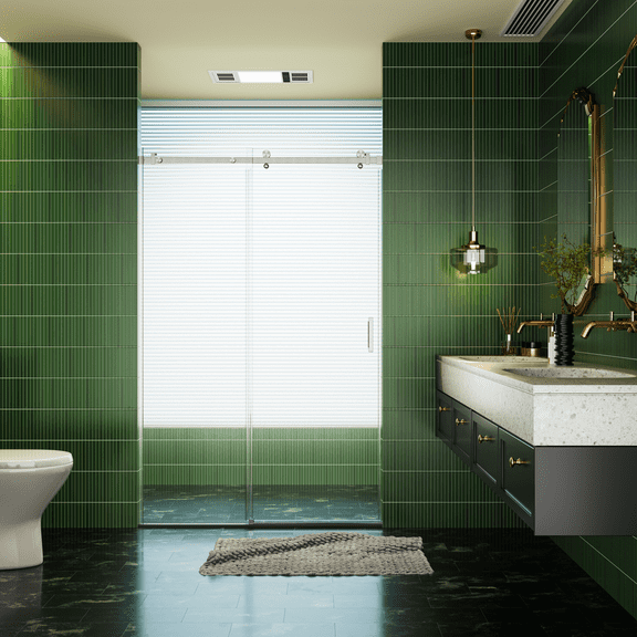Kaisneo Silver Tempered 48 in x 76 in 0.32 in Thick Frameless Shower Door