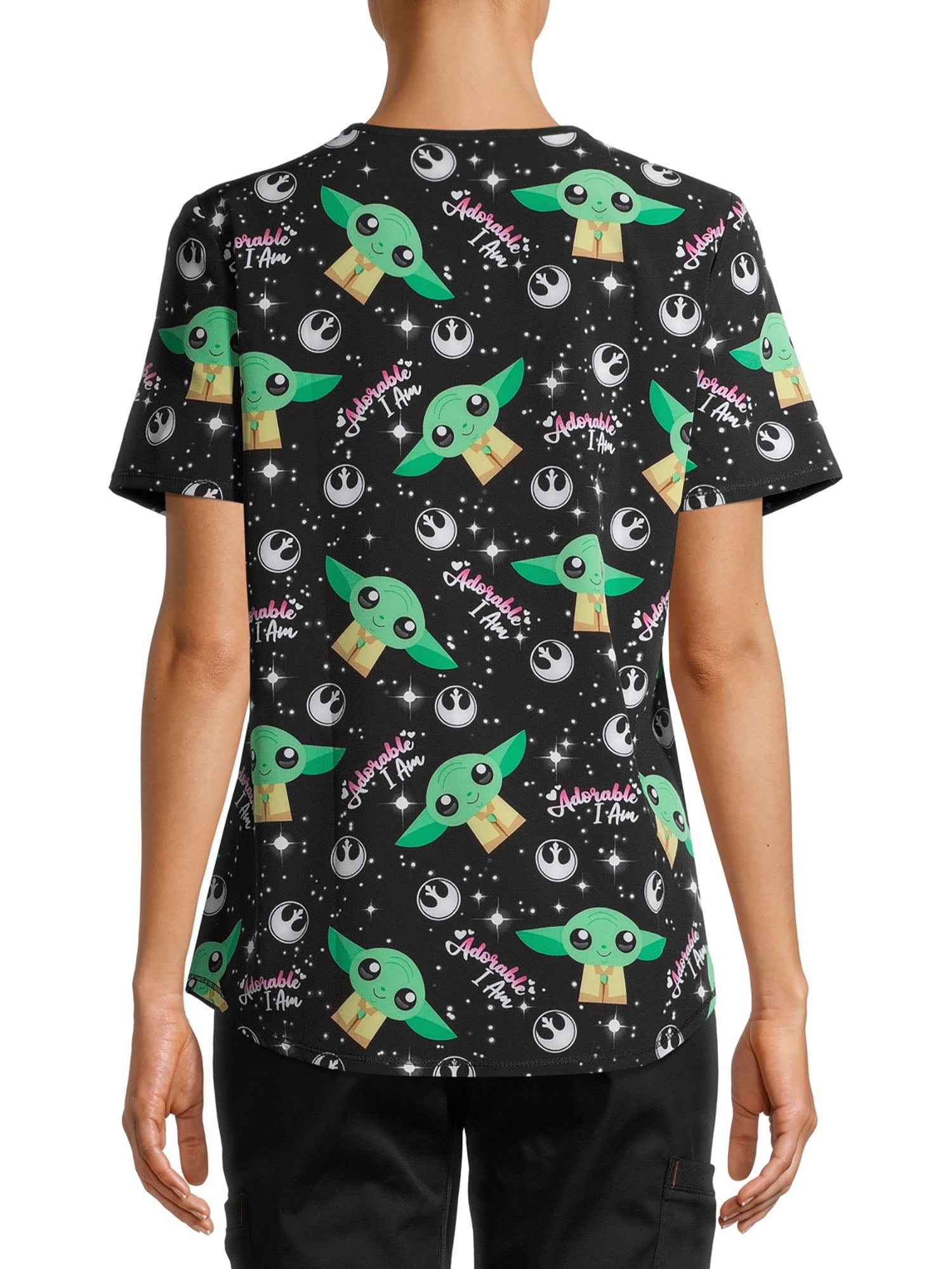 Scrubstar Women's Star Wars Yoda "Adorable I Am" V-Neck Print Scrub Top