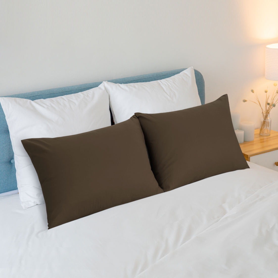 Unique Bargains 4-Piece Soft Microfiber Pillowcases Brown Standard(20"x26")
