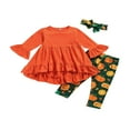 thumbnail image 3 of Kids Tracksuit Flared Sleeve Blouse + Pumpkin Print Pants + Hairband Set, 3 of 9