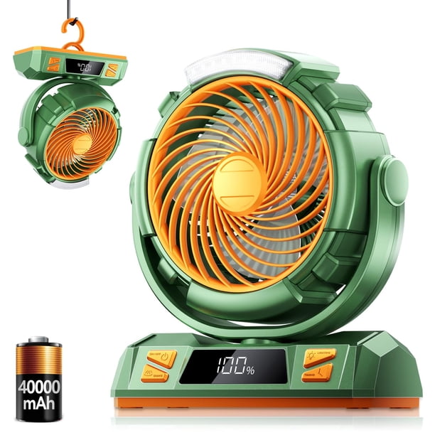 Ventilador LED para acampar con luz, batería recargable de 4000 mAh