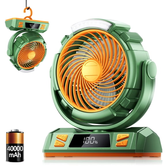 Ventilador LED para acampar con luz, batería recargable de 4000 mAh