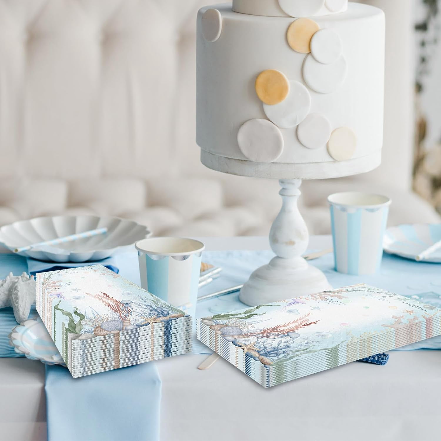 100 Pcs Coastal Turtle Paper Napkins, Sea Blue Decorative Nautical Napkins for Bathroom, Summer Paper Guest Towels for Bathroom, Disposable Paper Hand Towels for Wedding Dinner Parties