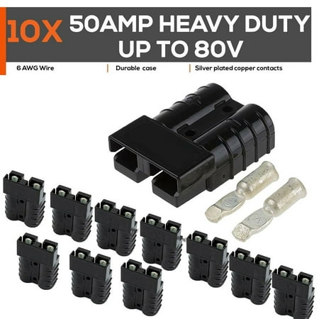 10 Pcs 50 AMP for Anderson Style Plug Connector 12-24V 6AWG DC Power Tools