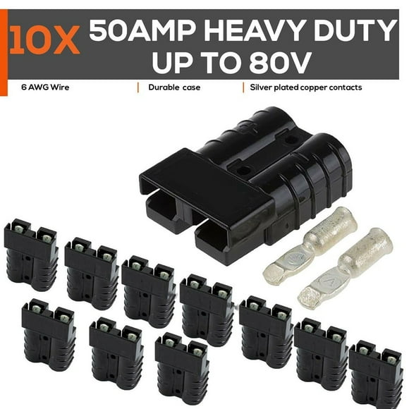 BTOER 10Pcs Straight Plug 48x37x16mm Two Pole Waterproof Connector Red/black For Anderson Style Plug Connectors 50 AMP 12-80V 12-6AWG
