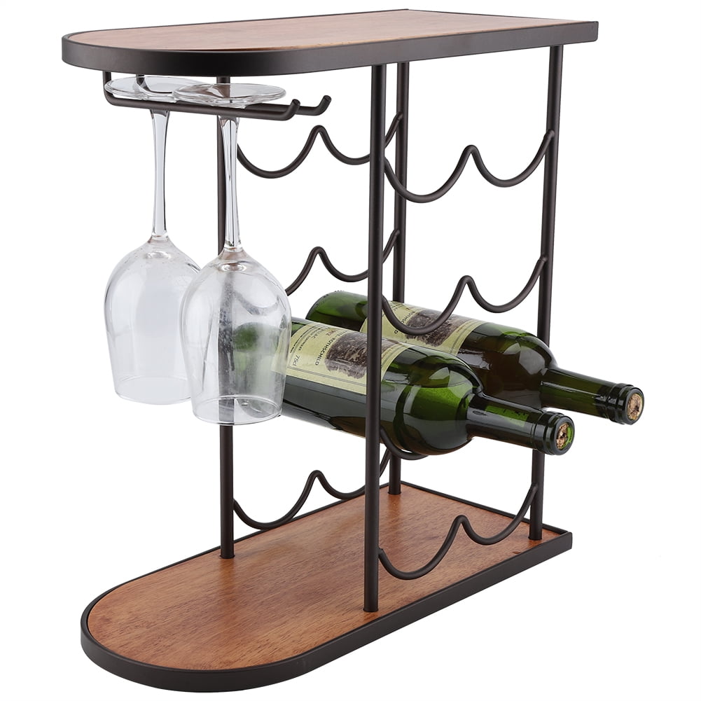 Rdeghly 8 Bottles Red Wine Rack Red Wine Holder Shelf Stand with Glass
