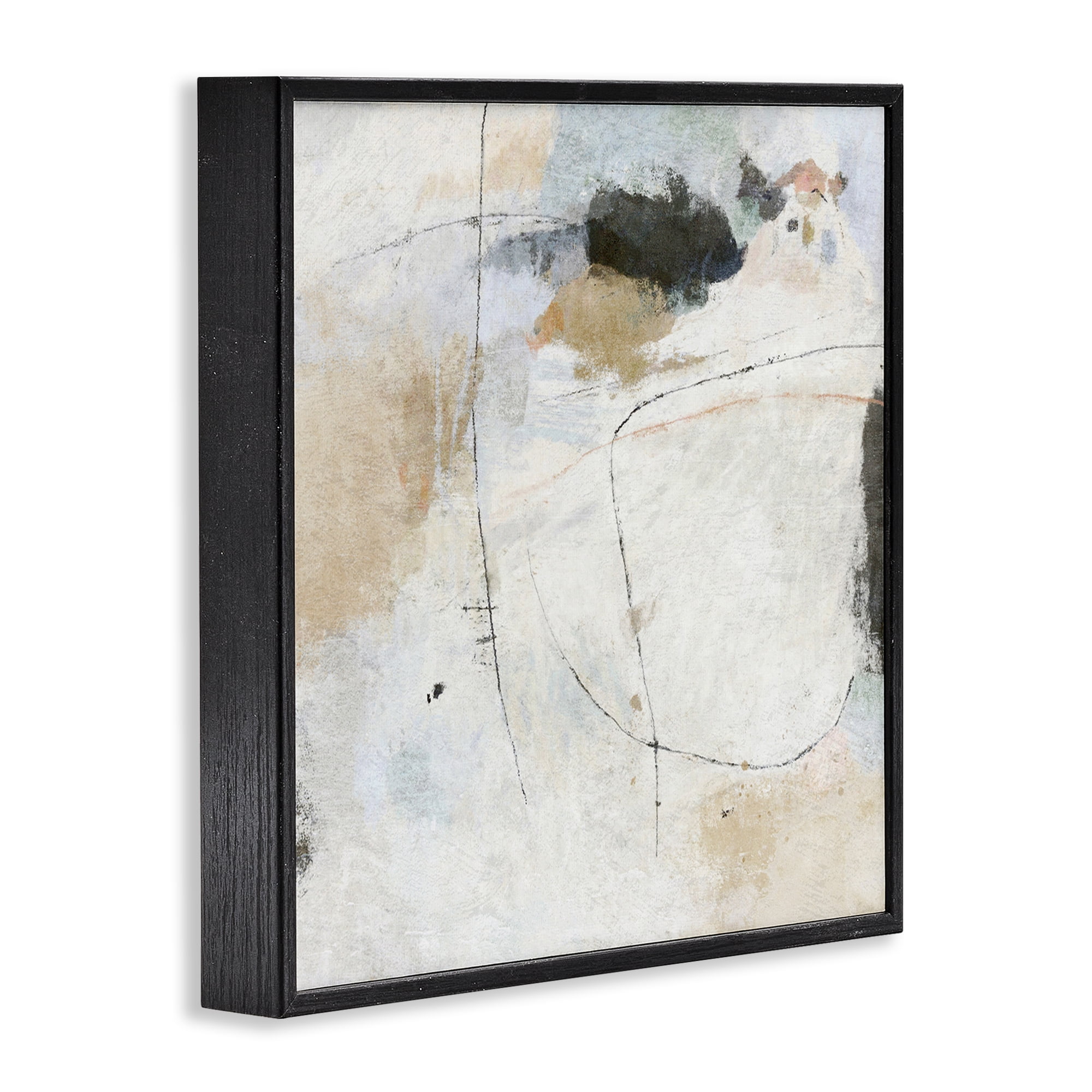 Stupell Industries Neutral Abstract Pattern Abstract Painting Black Framed Art Print Wall Art, 24 x 24