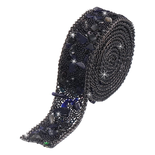 Uxcell 3.28FTx0.8" Cinta de Rhinestone de Cristal Hotfix para Ropa, Bolsa, Zapatos, Gemas Negras, Cadena Negra