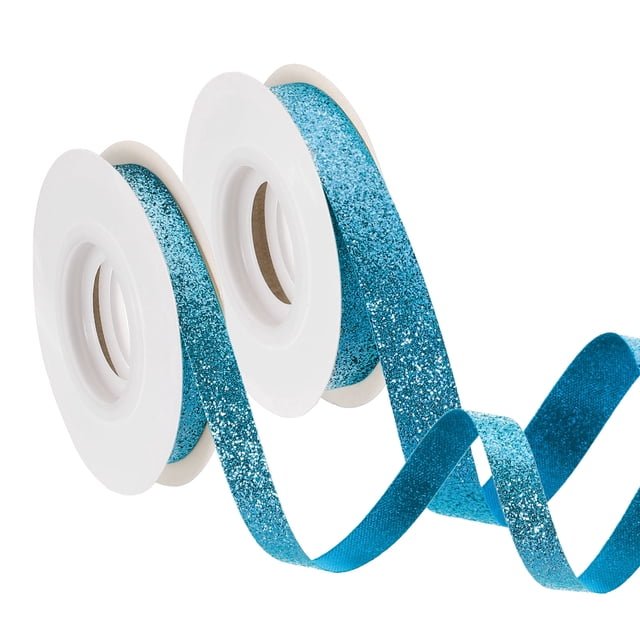 2 Rollos 10 Yards 2 Tamaños Cintas Brillantes, Cinta para Envolver Regalos, Turquesa