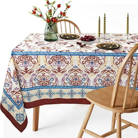 

Arabesque Tablecloth Blue Brick Red Floral PatternTable Cloth French Country Tablecover for Rectangle Tables 60 x 84 Perfect for Kitchen Dinner Restaurant Holiday Picnic Party Table Cover