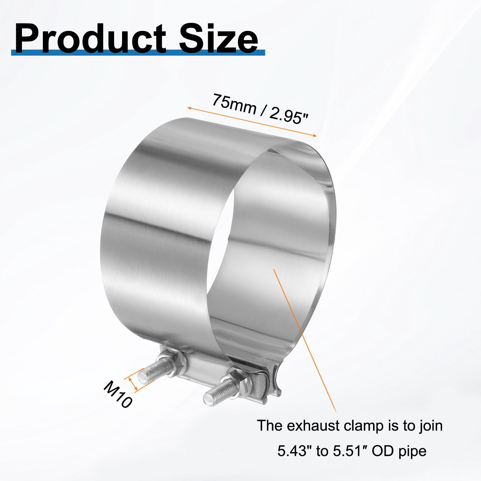 Exhaust Clamp 5.5" Stainless Steel Lap Joint Band Clamp Exhaust Pipes Connection with M10 Screws for Car Muffler Elbow Pipes