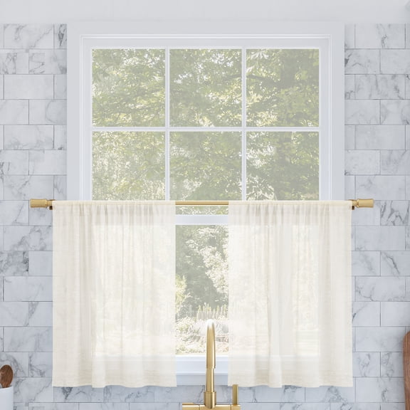 Archaeo 2-Pack Slub Textured Linen Blend Cafe Curtain Pair, 56"W X 24"L, Ivory