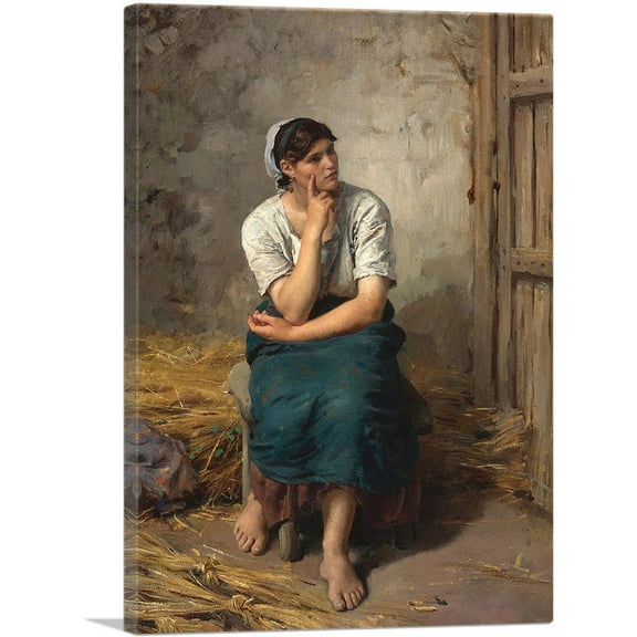 ARTCANVAS Peasant Girl Resting 1873 Canvas Art Print by Jules Breton - Size: 26" x 18" (0.75" Deep)