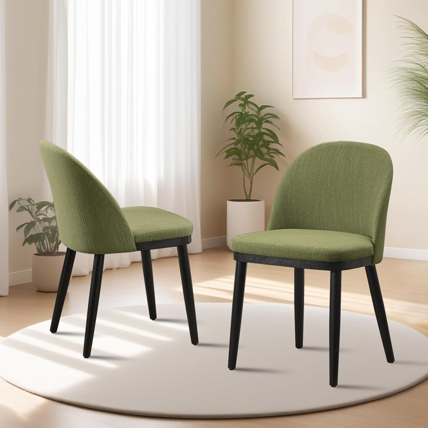 GARVEE Upholstered Dining Chairs Set of 6,Mid-Century Modern Dining Chair with Rubberwood Legs,Green