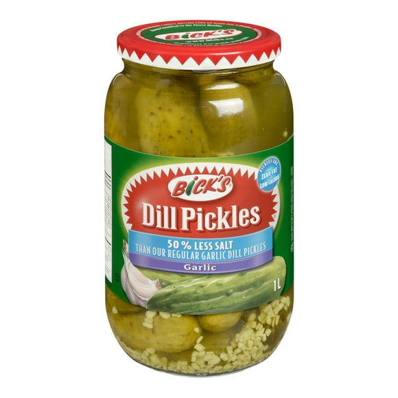 Bick’s® 50% Less Salt Garlic Whole Dill Pickles, 1 L