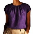 thumbnail image 2 of Gamivast Linen Summer Blouses for Women Solid Color Loose Fit Round Neck Sleeveless Tops Pleated Front Work Tops Linen Texture Casual Office Outfits, 2 of 8