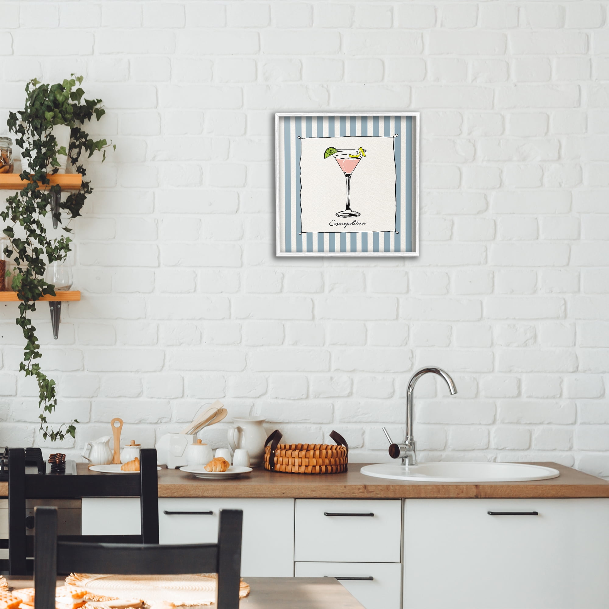 Stupell Industries Cosmopolitan Summer Stripes White Framed Giclee Art, design by Susan Jill