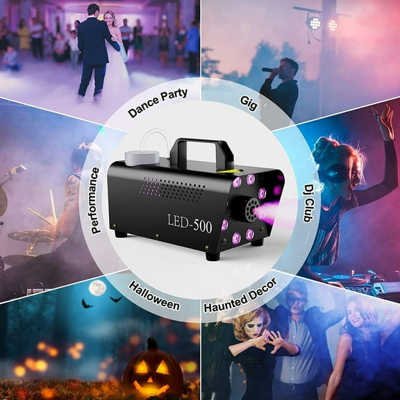 Fog Machine 500W with 8 LED Lights & 13 Color Effects, 2000 CFM Smoke Machine with Remote — Ideal for Halloween, Indoor Parties, Weddings & Stage Shows
