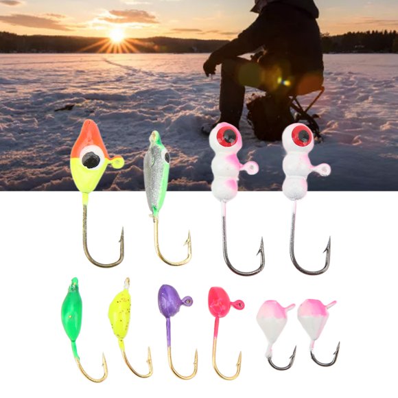 Ice Fishing Jigs Set, Fishing Jig Bait Set Color Metal Head for Sea Fish
