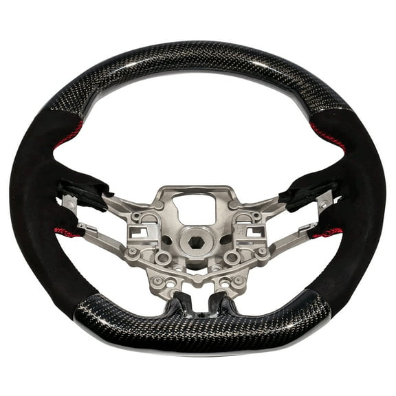 Ikon Motorsports Compatible with 15-17 Mustang V1 Style Steering Wheel CF with Alcantara Red Stitching