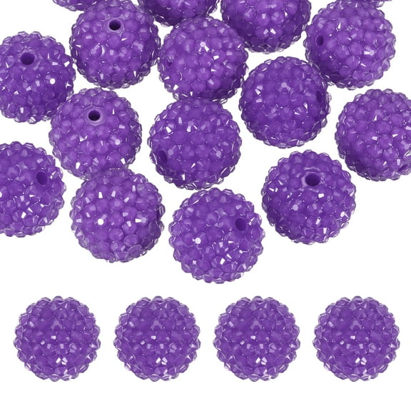 Uxcell 20mm Resin Rhinestone Beads for Beadable Pen, 10 Pack Ball Disco Beads for Jewelry Making, Dark Purple